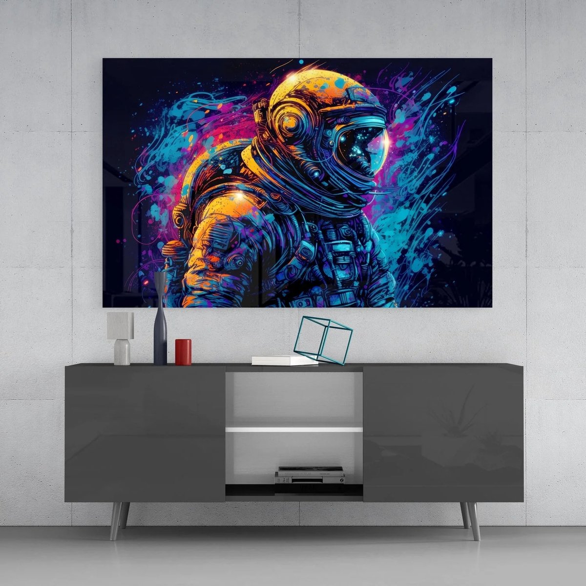 Insigne Art Glasschilderij - Astronaut - Wanddecoratie - 72x46 cm - 4 mm Meerkleurig