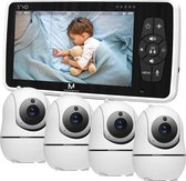 MasonPro Babyfoon - Babyfoon met 4 Camera 's – Baby Monitor - Hondencamera - Huisdiercamera - Op Afstand Bestuurbaar - Uitbreidbaar Tot 4 Camera's - Temperatuursensor - Terugspreekfunctie - Video & Audio – Baby Camera - 5.0 Inch Scherm