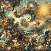 Line art vermeer schilderij | Prachtige Spel van Licht en Schaduw in Line Vermeer's Kunstwerk | Kunst - 40x40 centimeter op Canvas | Foto op Canvas