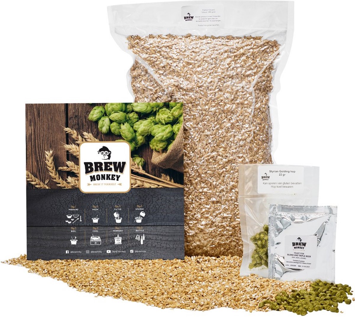 Brew Monkey Ingrediëntenpakket 5 Liter Weizen Bier - Ingrediënten Bierbrouwpakket - Navulling Bierbrouw Pakket - Zelf bier brouwen - Verjaardagscadeau voor Mannen - Verjaardag cadeau - Vaderdag cadeau - Origineel bier Cadeau