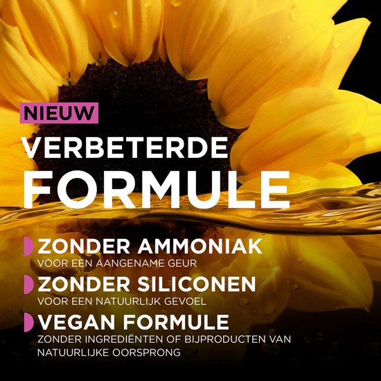 Nieuwe formule Garnier Olia, zonder ammoniak, zonder siliconen, vegan formule.