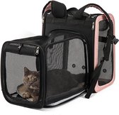 Uittrekbare draagtas voor katten en honden - transparant en ademend - opvouwbaar - ideaal voor reizen met trein, auto en vliegtuig - tot 10 kg - met pluche matras (grijs)