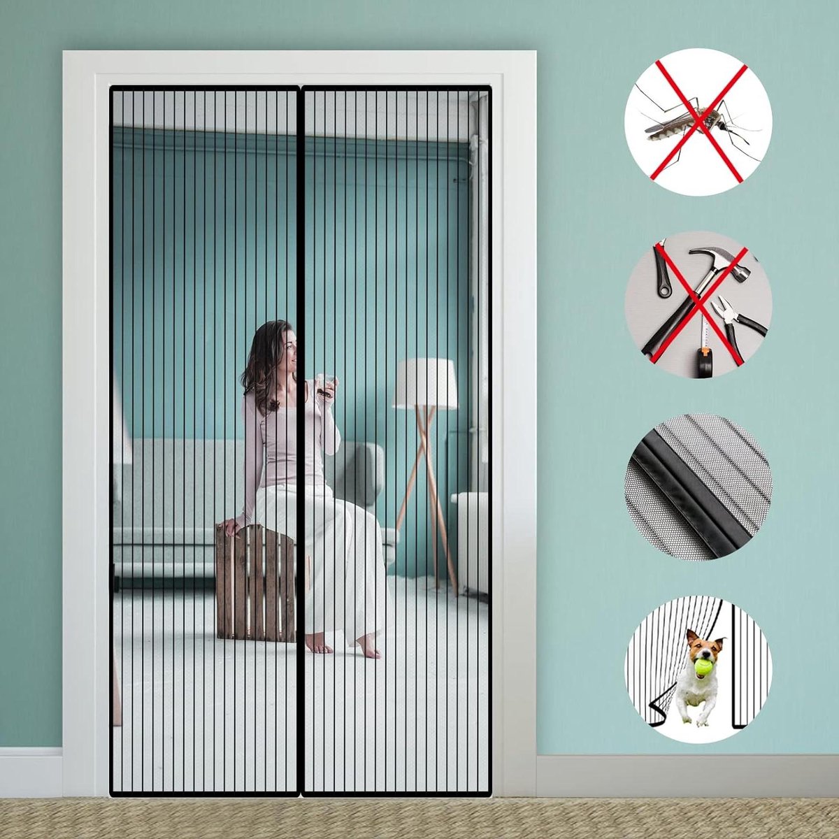 Magnetisch vliegenhor balkondeur 80x210cm - insectenhordeur voor terrasdeur - woonkamer en slaapkamer - zelfklevende montage - zwart