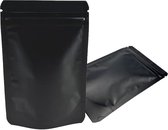 Pack 50 stuks stand-up matte aluminiumfolie zakken met ritssluiting voor levensmiddelen geurbestendig langdurige opslag - 14 x 20 cm zwart - hervulbaar duurzaam
