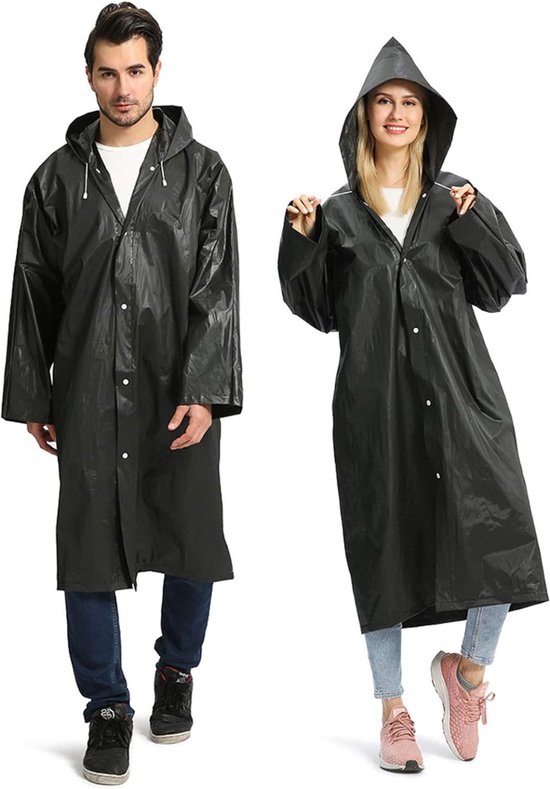 Imperméable - Set de 2 pièces - Poncho de pluie avec capuche - Unisexe pour femme et homme - Imperméable - Poncho de vélo modèle long - Combinaison de pluie - Adultes - Manteau poncho de pluie - Zwart