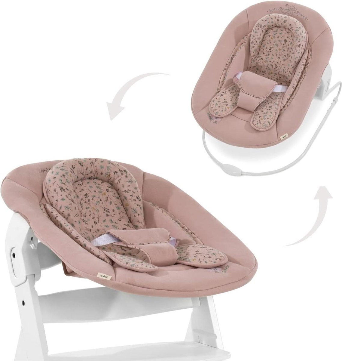 Alpha Bouncer 2 in 1 set - pasgeboren baby's - wipstoeltje - Hauck houten meegroeistoel - Bambi Rose - 9kg