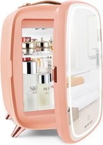 Skincare Beauty Fridge – Mini Koelkast – Minibar – 6 Liter – Slaapkamer – Stijlvol – Met LED Spiegel – Flamingo