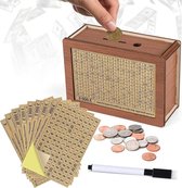 Houten spaarbox Retro opbergdoos - Spaarbox met nummers - Spaarbox voor volwassenen en kinderen - Helpt bij sparen (500€-10000€)