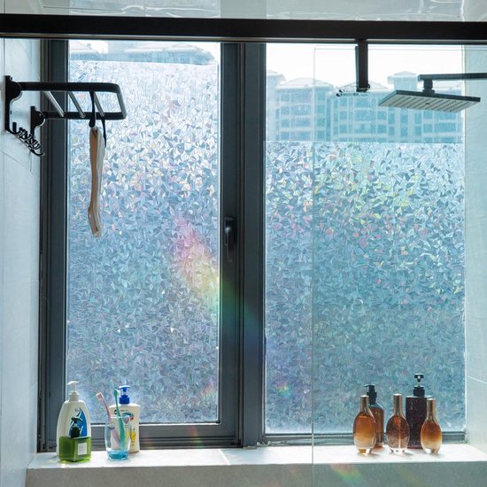 raamfolie, regenboog raamstickers voor privacy, statische decoratieve raamstickers, holografische glas-in-lood raamsticker voor deur, huis, kantoor, warmtecontrole, UV-blokkering (90 x 200 cm)