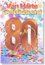 Hoera 80 Jaar! Luxe verjaardagskaart - 12x17cm - Gevouwen Wenskaart inclusief envelop - Leeftijdkaart