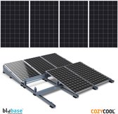 Blubase zonnepanelen montageset plat dak - 1 rij van 4 panelen portrait - 10° tilt | Complete set met zijplaten, achterplaten, klemmen, schroeven en ballastbakken