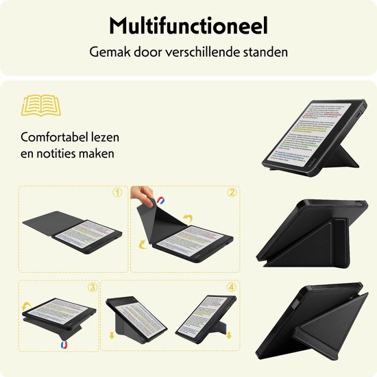 Hoesje Geschikt voor Kobo Libra Colour Hoes Bescherm Hoesje Case Sleep Cover Trifold Met Screenprotector - Hoes Geschikt voor Kobo Libra Colour Hoesje - Zwart van Hoesje  — afbeelding 4