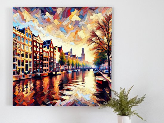 Acryl amsterdam schilderij | Vibrant compositions of urban life in Acryl Amsterdam Artwork | Kunst - 20x20 centimeter op Canvas | Foto op Canvas