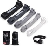 Weerstandsbanden set - 5 verschillende niveaus - met deuranker - krachttraining en pilates - pull-up band - fitnessbanden - gymband