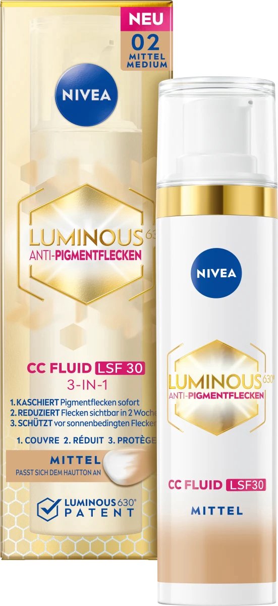 NIVEA - LUMINOUS630 - Anti-Pigment Vlekken - CC Fluid - Gezichtsverzorging Alle huidtypen - SPF 30 - 40 ml - 2 Medium