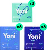 Yoni Voordeelverpakking - 72x Inlegkruisjes Regular - 60x Maandverband Medium & Heavy - 100% Biologisch Katoen