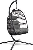 Bol.com Swoods Egg Hangstoel – Hangstoel met standaard – Egg Chair – tot 150kg – Zwart/ Donkergrijs aanbieding