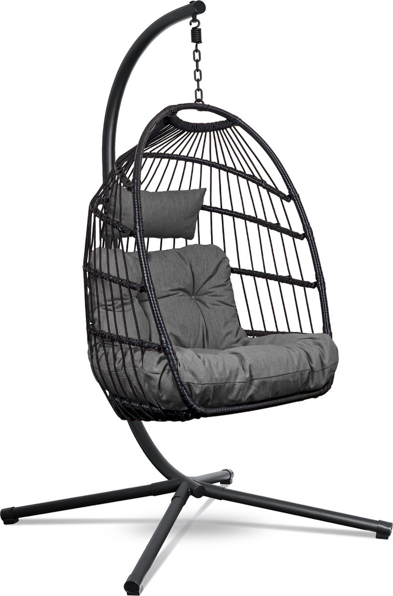 Bol.com Swoods Egg Hangstoel – Hangstoel met standaard – Egg Chair – tot 150kg – Zwart/ Donkergrijs aanbieding
