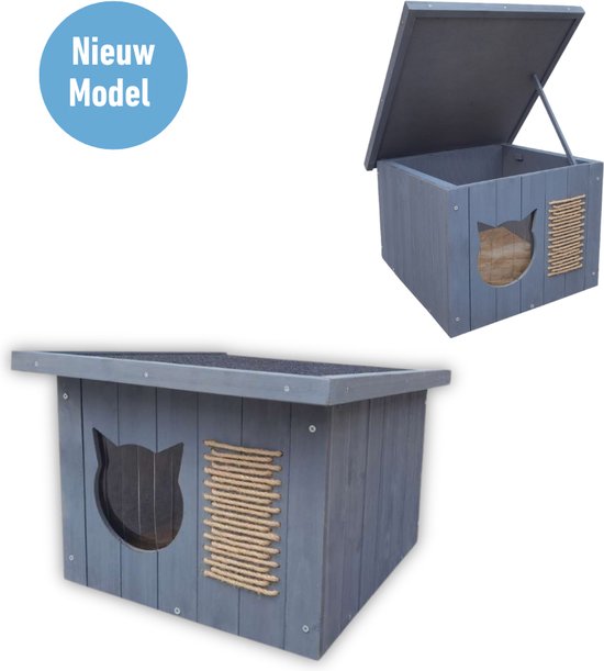 Lion D'or® - Kattenhuis voor Buiten - Kattenhuis - Kattenhok - 56x47.5x38.5 CM - Kattenbak - Hout - Weerbestendig