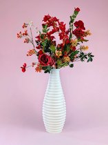 Zijden bloemen boeket - 95cm hoog - Kunstbloemen boeket "Red Velvet" met moderne 3D geprinte vaas - nep bloemen zijde boeket - Duurzame interieur decoratie - Kunstboeket kant-en-klaar gebonden inclusief luxe vaas