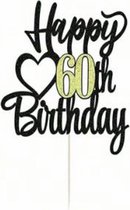 taart topper - verjaardag - 60 jaar - Happy Birthday - decoratie - versiering - Goud - Zwart