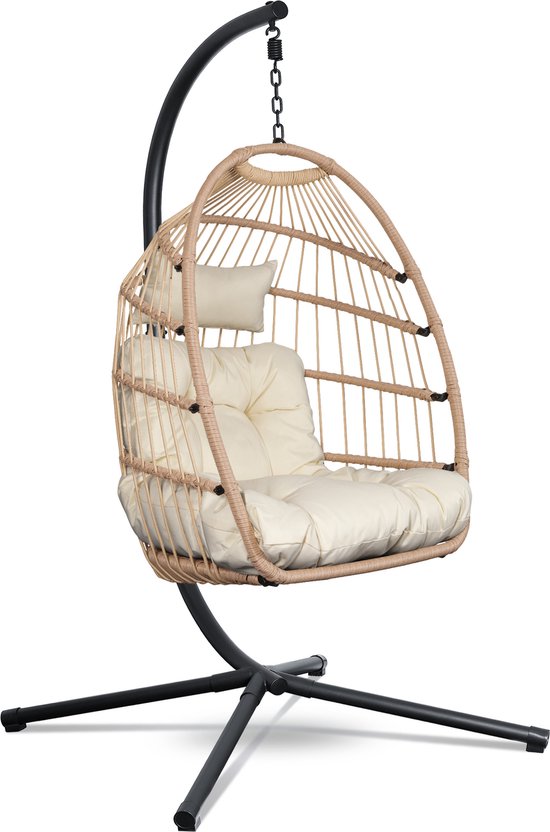 Foto: Swoods egg hangstoel hangstoel met standaard egg chair tot 150kg inclusief beschermhoes natural