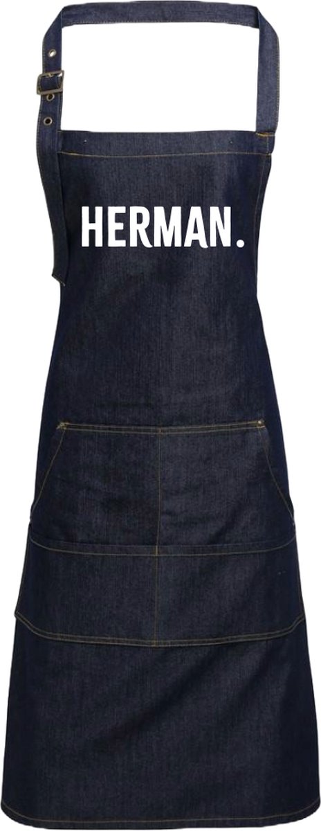 Grappig persoonlijk schort voor de BBQ liefhebber - Met naam - Spijkerstof - Blauw - Print