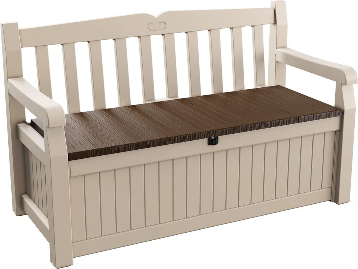Bol.com Zitbank Eden voor balkon en tuin met geïntegreerde opbergruimte bruin/beige 140 x 60 x 84 cm - 265 l aanbieding