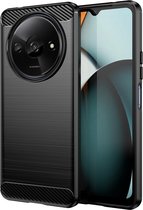 Geborsteld TPU Hoesje Geschikt voor Xiaomi Redmi A3 | Beschermhoes | Back Cover | Flexibel TPU | Stijlvol Carbon | Dun | Zwart