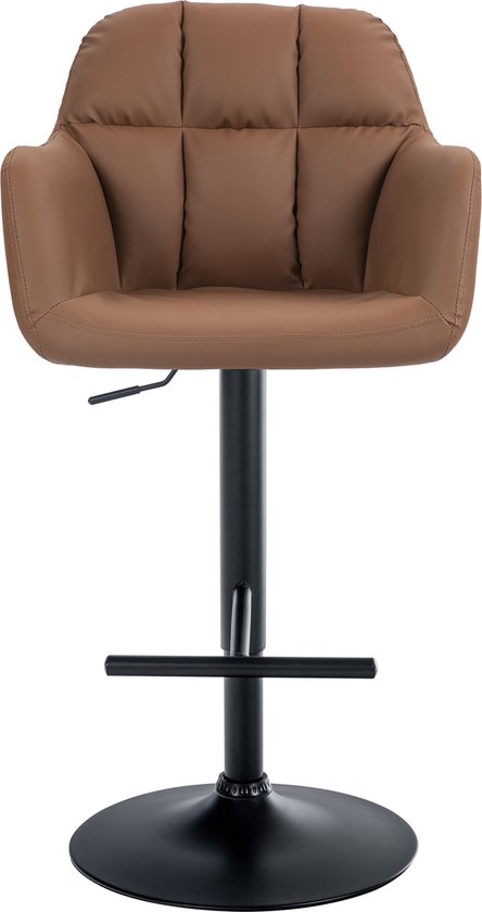 Tabouret de bar CLP Natoma - Avec dossier - Ajustable - Avec repose-pieds - Simili cuir - Métal noir mat marron clair
