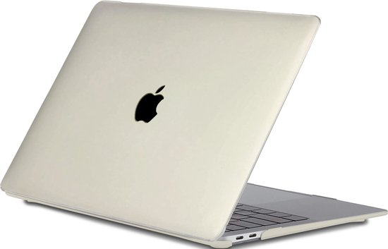 Coque MacBook Air 13" (2020) couleur crème avec logo Apple, partiellement ouverte.