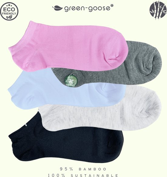 green-goose® Bamboe Sneakersokken Dames | Zwart | 5 Paar | 35-42 | Duurzaam en Zacht!