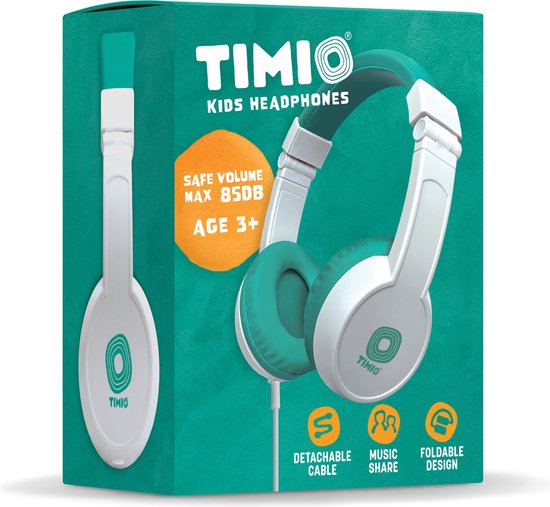 TIMIO Opvouwbare Kinder-Koptelefoon, Hoofdtelefoon, Headphones | Licht, Klein, Compact | Compatibel met TIMIO Player en andere Apparaten | Volume beperkt tot 85dB | Afneembare Kabel | Muziek delen