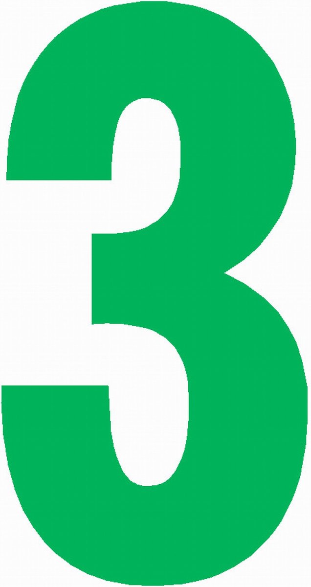 Cijfersticker nr. 3 GROEN 10x5cm, plakcijfer, huisnummersticker, containersticker, magazijn sticker, showroom, tuincentra