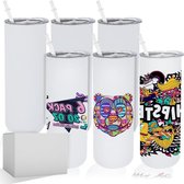 Sublimatie Glitter Tumbler - Regenboog Wit - 20oz - Skinny Tumbler Cups met Plastic Stro - Roestvrij Staal - Koffie Tumbler Cups