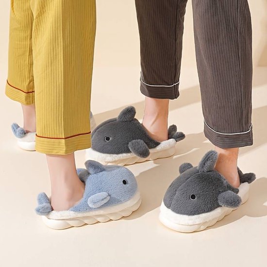 Nivard Pantoufles femmes - Pantoufles - Slippers - Chaussons Pantoufles femmes - Femme - Homme - Peluche - Taille 40-41 - Requin - Gris Grijs