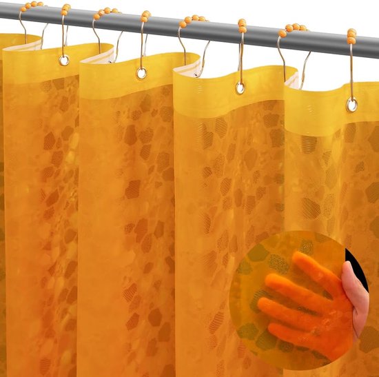 ecooe Douchegordijn 100% EVA Waterdicht Schimmelbestendig 120 x 180 cm, Badgordijn Doorzichtig 3D Kiezelstenen Effect ,Douchegordijnen Badgordijnen met 12 Ringen voor Douche en Bad