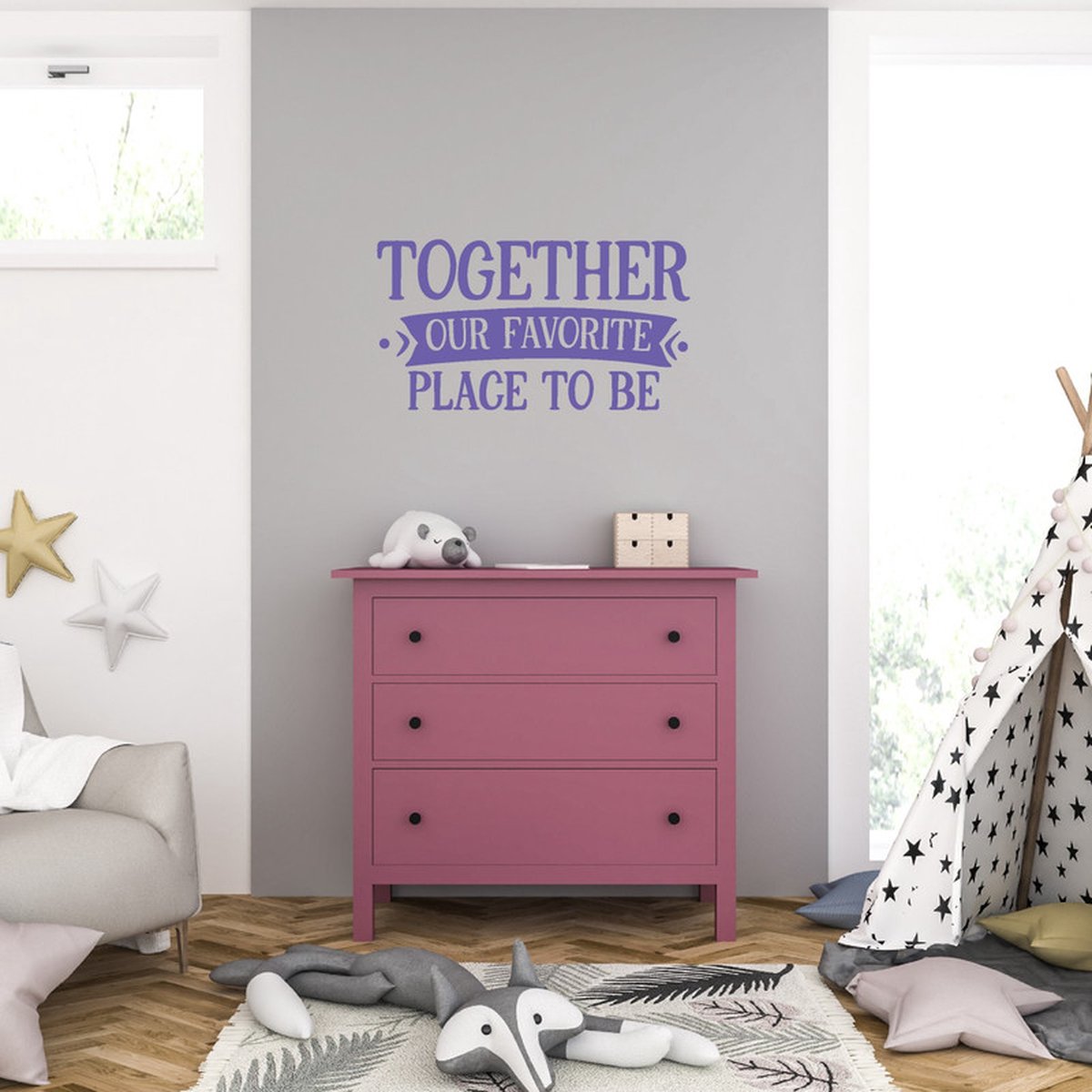 MC Living Muursticker - Together Our Favorite Place To Be - 40,6 x 74,2 - Paars