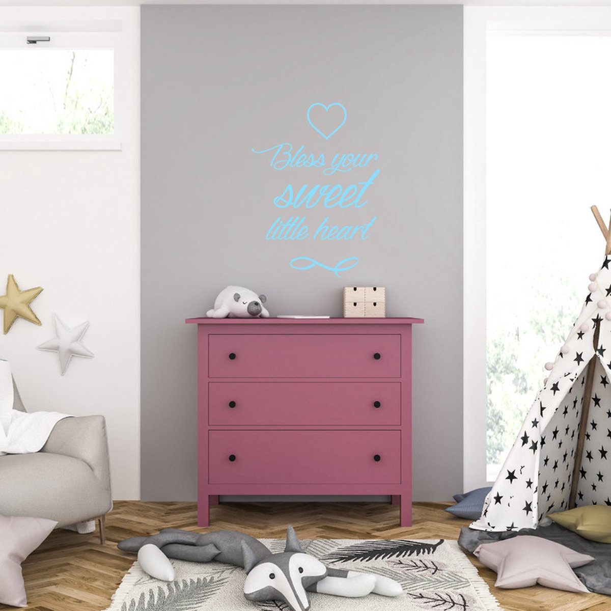 MC Living Muursticker - Bless Your Sweet Little Heart - 40,6 x 55,3 - Licht Blauw