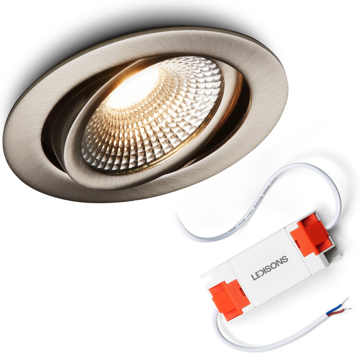 Ledisons LED Inbouwspot Vivaro RVS 5W Dimbare Spot Neutraal-Wit- IP54 Geschikt voor Woonkamer Badkamer en Keuken Plafondspot RVS Ø75 mm