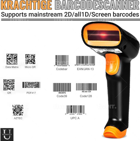 Ustratics® Barcode Scanner - Draadloos - Handscanner voor 1D Barcodes ...