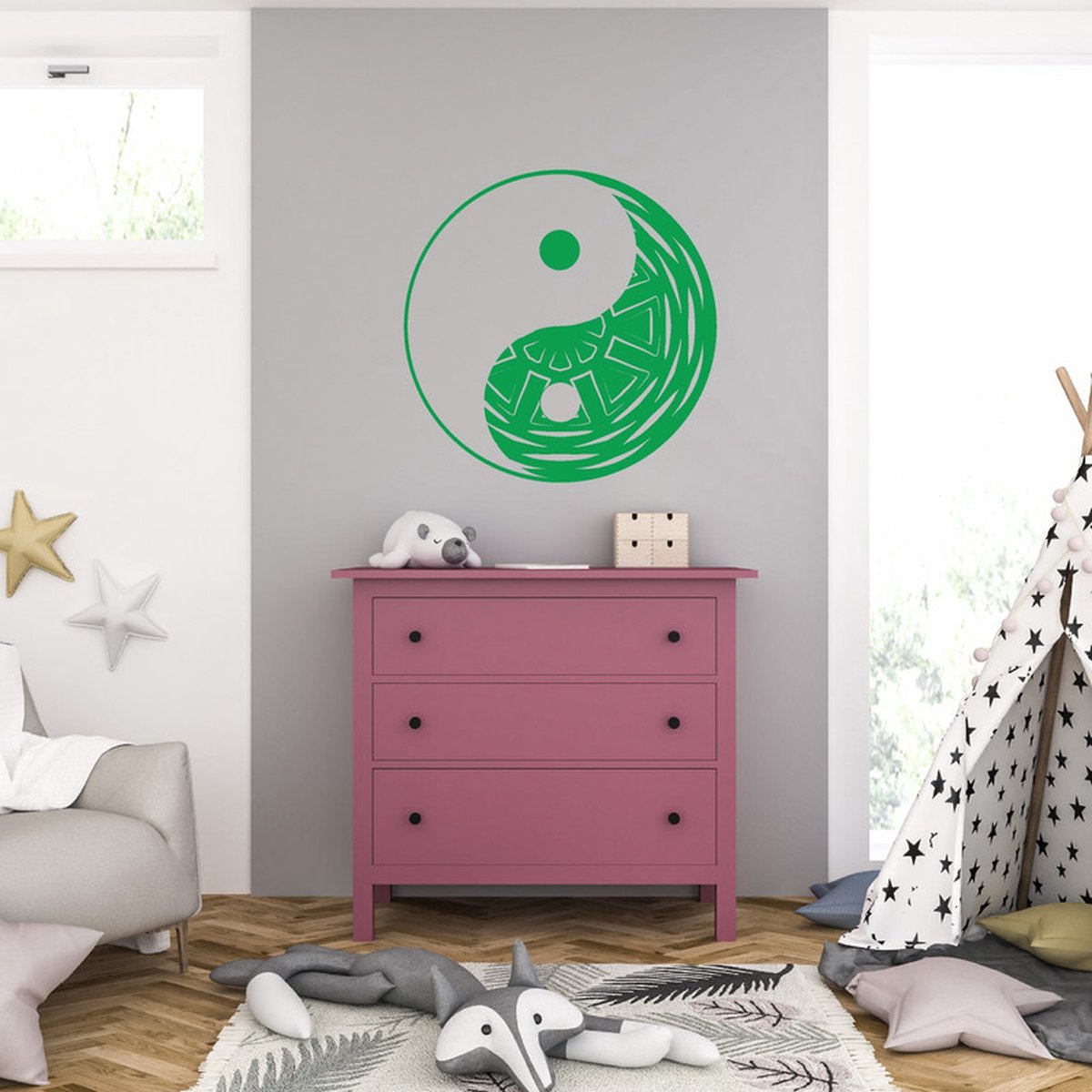 Muursticker - Yin Yang - 58 x 58 - Groen