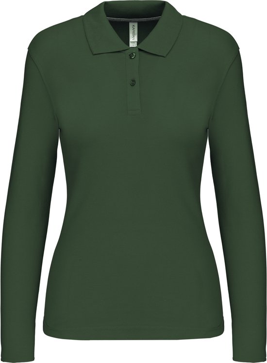 Polo Femme S Col Kariban avec boutons Manche longue Vert Forêt 100% Katoen