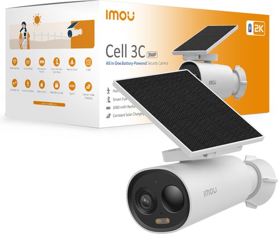 Foto: Imou cell 3c all in one 2k draadloos beveiligingscamera voor buiten inclusief ingebouwde zonnepaneel volledig draadloos bewaking voor buiten met nachtzicht in kleur sirene ip66 weerbestendig grote 5000mah batterijcapaciteit