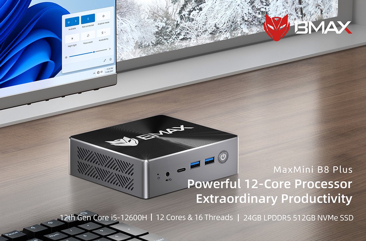 BMAX B8 Plus Mini PC, Intel Core i5-12600H 12 Cores Max 4.5GHz 