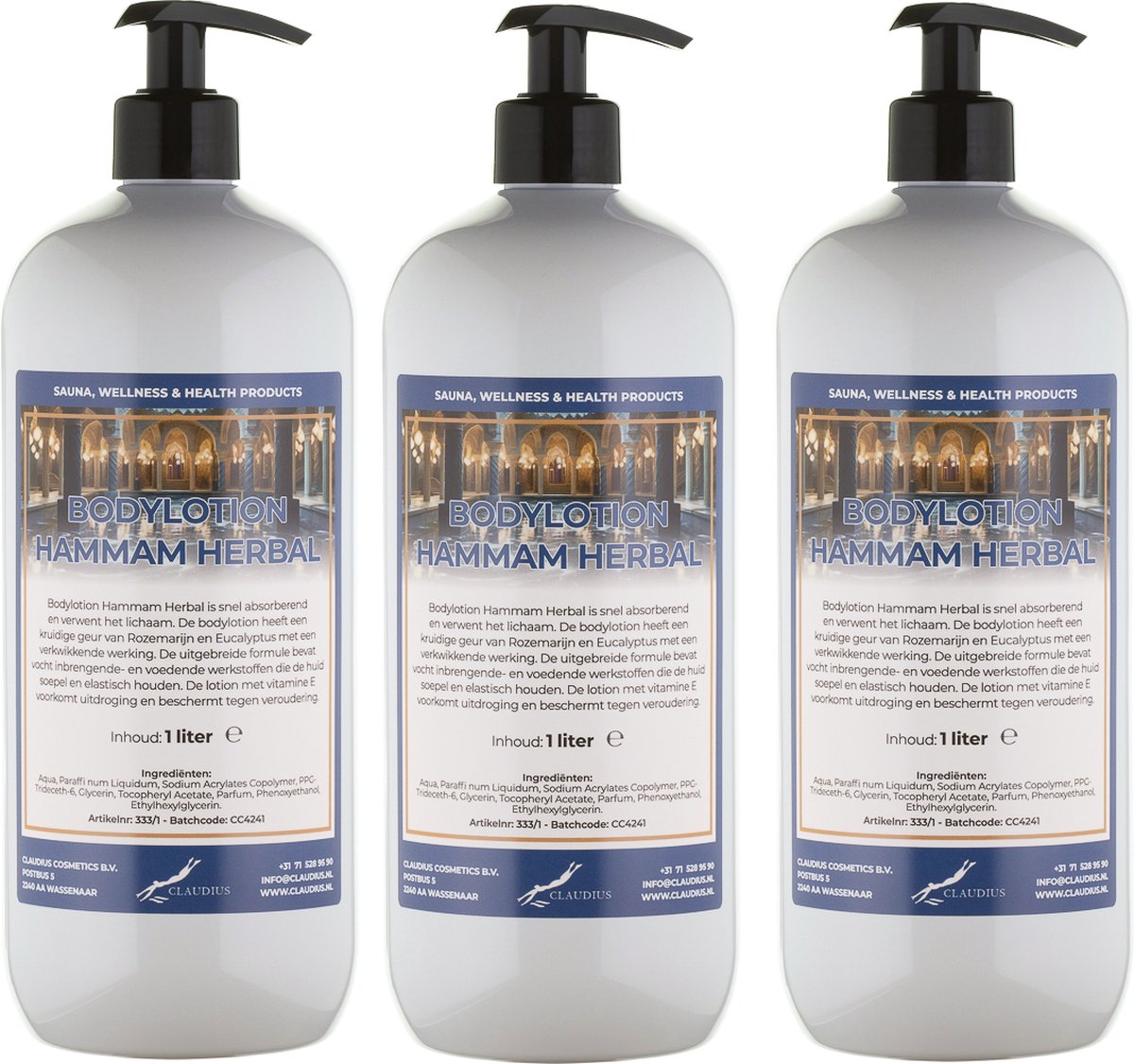 Goedkoopste Bodylotion Hammam Herbal 1 Liter - met gratis pomp - set van 3 stuks