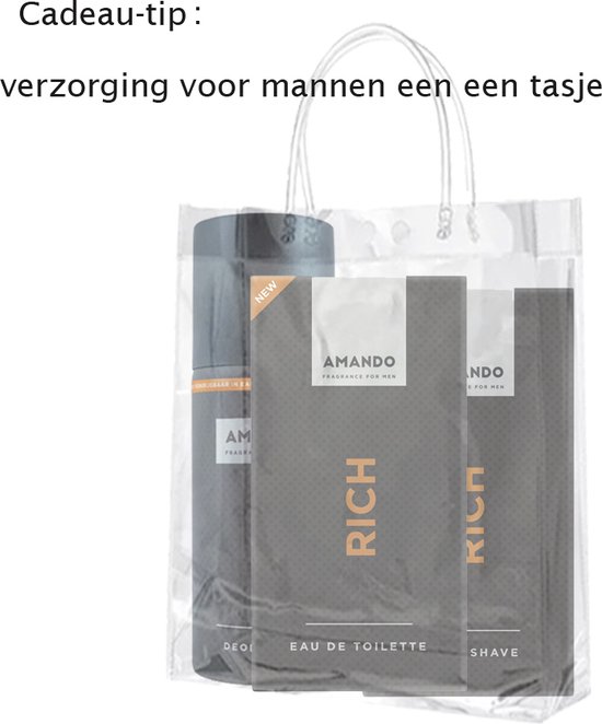 Amando set Rich : Eau de Toilette 50ml Aftershave 50ml en Deodorant 150ml in een tasje