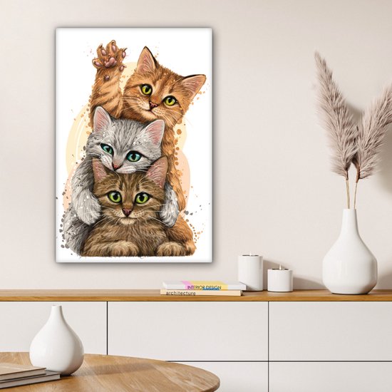 Toile - Illustration - Chatons - Chats - Animaux - Dessin - Peinture sur toile - 40x60 cm - Décoration de chambre