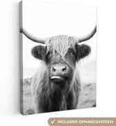 Canvas schilderij - Dieren - Schotse hooglander - Koe - Gras - Natuur - Foto op canvas - 30x40 cm - Woondecoratie - Canvasdoek
