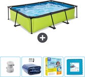 EXIT Rechthoekig Lime Frame Zwembad - 300 x 200 x 65 cm - Inclusief Pomp Solarzeil - Onderhoudspakket - Vloertegels - Nu extra voordelig